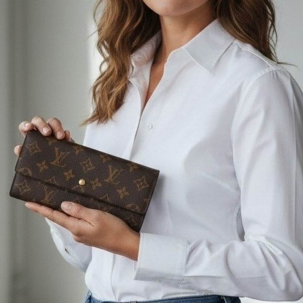 Louis Vuitton Long‎ Wallet  BROWN Monogram 3 Section Coin Zip Vintage Authentic